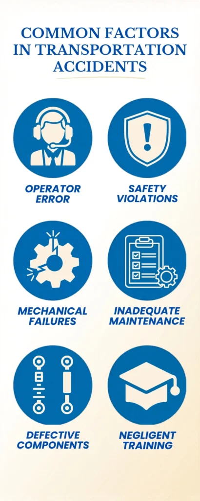 Infographic illustrating common factors that cause transportation-related accidents.